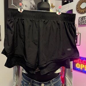Black Layered Athletic Shorts with Elastic Waistband